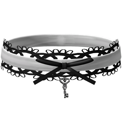 gothic lace heart key choker black & white Roblox item