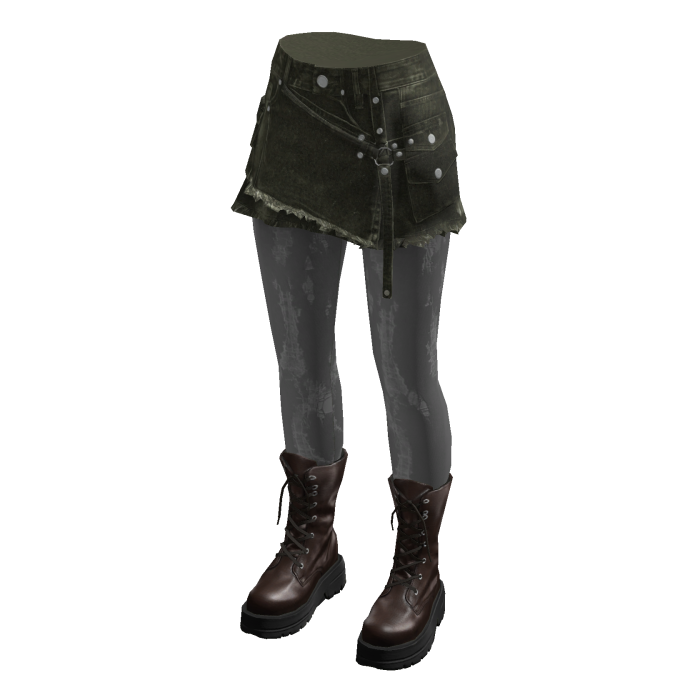 Asymmetric Mini Skirt with Studs (Olive)