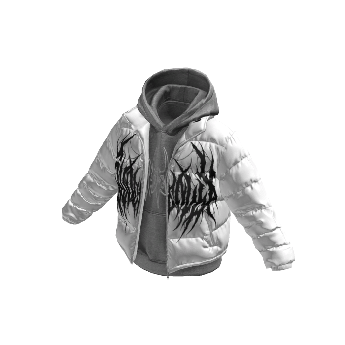Grey Hoodie w/ Black Print White Puffer Jacket