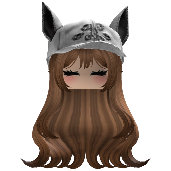 Fluffy emo Brown hair white cat cap y2k