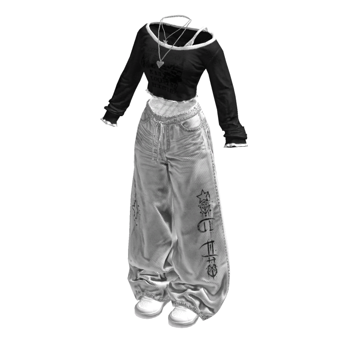 Black Preppy Top w/ Jeans Girl Outfit / 02