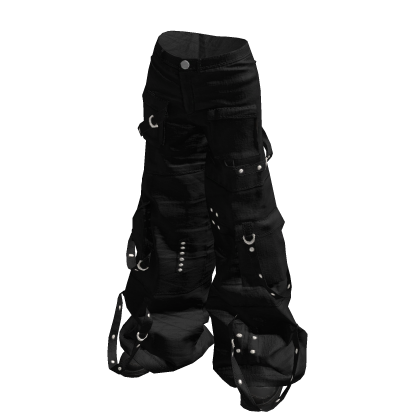 Y2K Black Cargo Pants with Strap 🫐