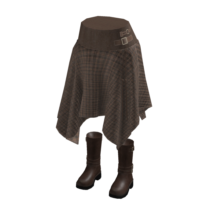 Gingham Hanky Hem Skirt w/ Boots (Taupe)