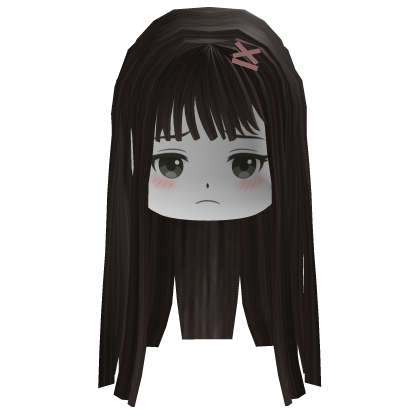 Brown hair with cute face and cute hairclips Roblox item