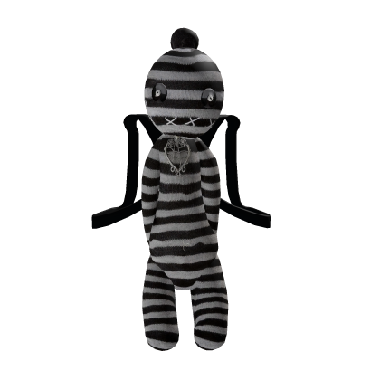 black & white stripped voodoo doll backpack