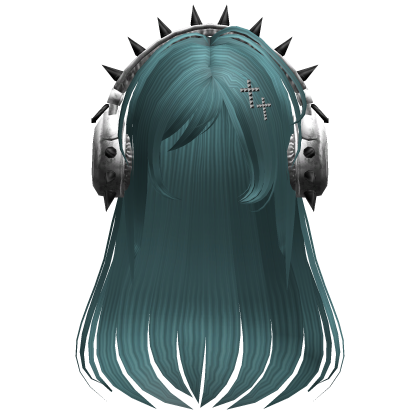 Punk Straight Hair W/ Headphones Teal