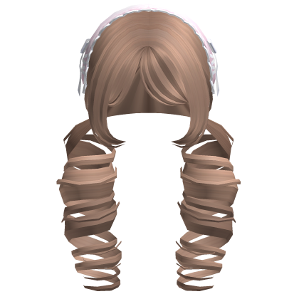 ꒰Cute Milk Tea Curly Pigtails w/ Pink Headband Roblox item