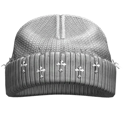 Gothic Cross Beanie White Bobble Worn Winter y2k | Roblox Item