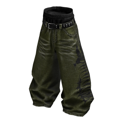 Green Y2K Fishbone Baggy Skater Denim