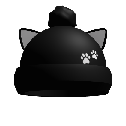 cutesy black kitty beanie with white cat paws Roblox item