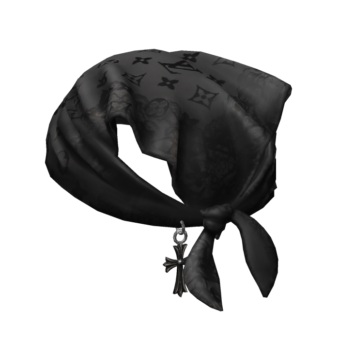 Tied LV Durag Hat with Cross Chain