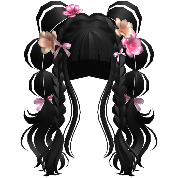 Blossoming Angelic Floral Curly Pigtails Black