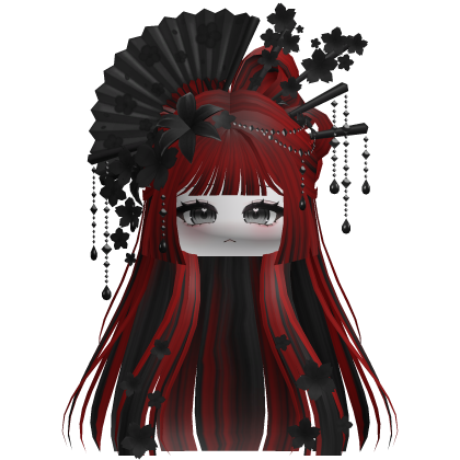 Mystical Hair w/ Sakura Headpiece (Black&Red) Roblox item