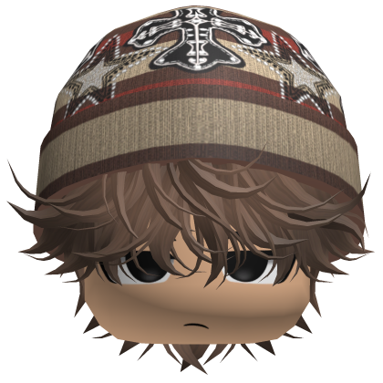 Messy Spikey Hair W/ Skater Beanie Brown Roblox item