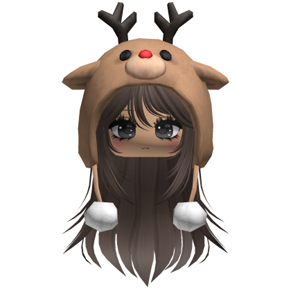 Christmas Reindeer Beanie w Flowy Hair Brown