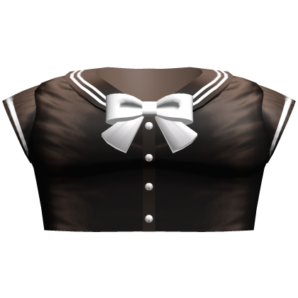 Kawaii Anime School Crop Top w Bow (Brown & White)