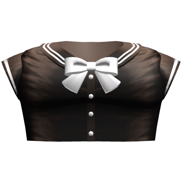 Kawaii Anime School Crop Top w Bow (Brown & White)