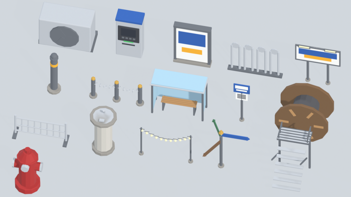 Low Poly City Street Props Urban Town x60 preview 2