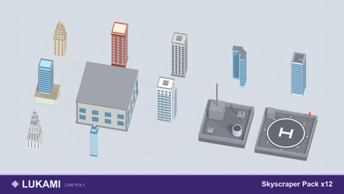 Low Poly Skyscraper Pack x12 Modular City Towers preview 1