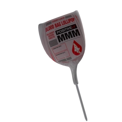 white blood bag lollipop