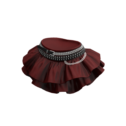 Red Denim Ruffle Skirt Studded Belt Mini Y2K