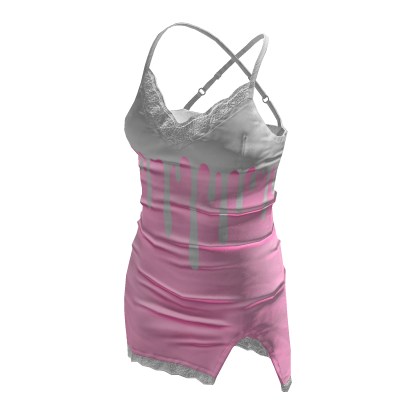 BB Cute Satin Shiny Lace High Cut Dress Drip Pink