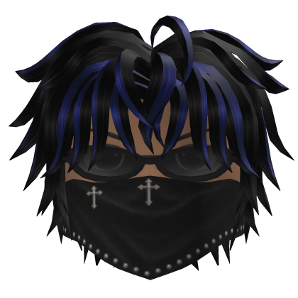 Messy Hair w/ Bandana & Glasses (Black/Blue)