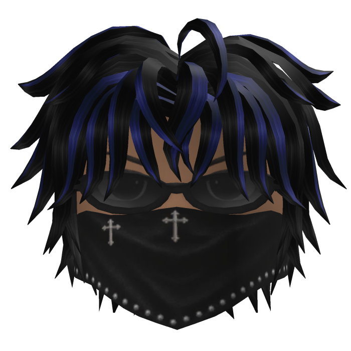 Messy Hair w/ Bandana & Glasses (Black/Blue)