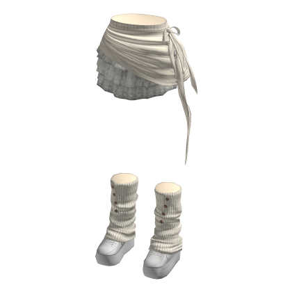 Y2K Coquette Ruffle Skirt w/ Leg Warmers (White)