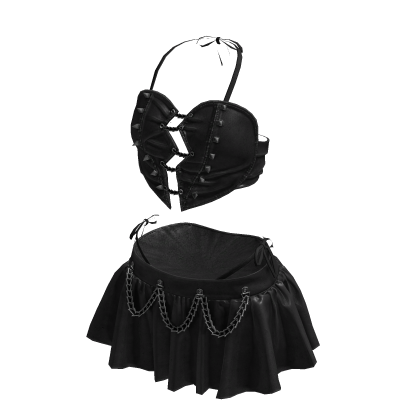 Goth Corset & Chain Skirt Set (Black)