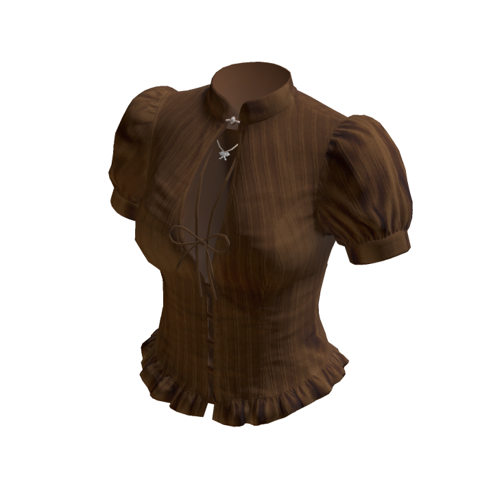 Puff Sleeve Blouse with Ruffle Hem (Brown)