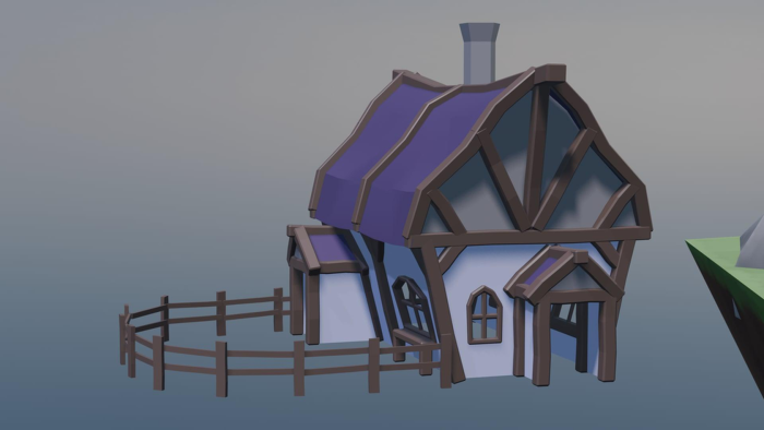 Stylized low-poly house with a garden preview 1