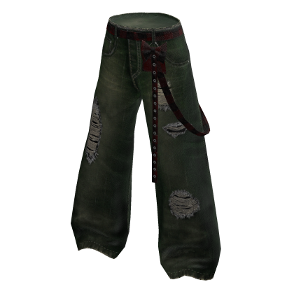 Baggy Ripped Vintage Jeans - Green
