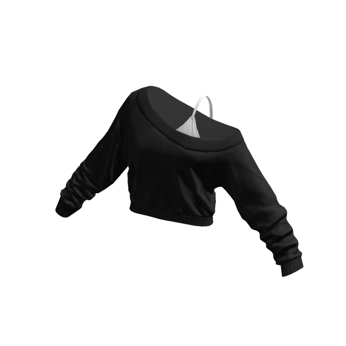 Black White Cropped Off Shoulder Shirt