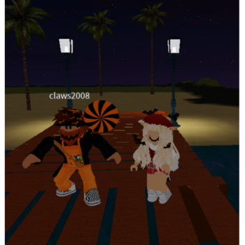 beach boardwalk at night 