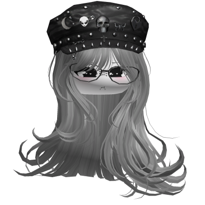 Emo Vamp Hair w/Skull Beret (Gray) Roblox item