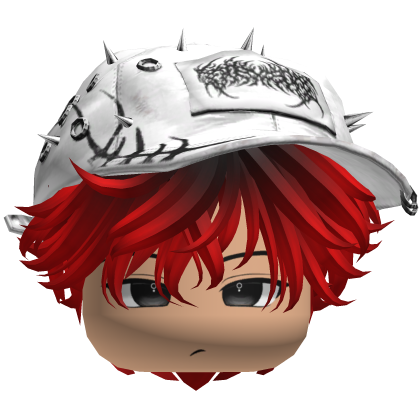 Fluffy black and Red hair with a white Y2K cap Roblox item