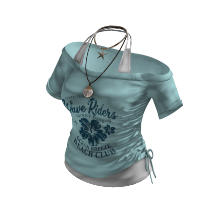 Off Shoulder Graphic Top (Teal)