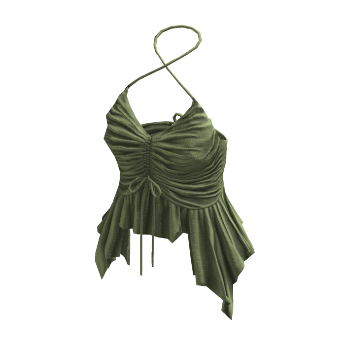 Ruched Ruffle Halter Top ⭐ (Green)