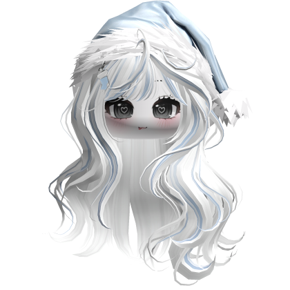 White & Blue Wavy Hair w/ Cute Face & Santa Hat thumbnail