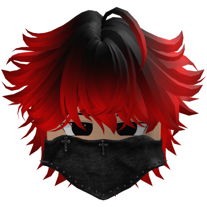 messy fluffy anime hair with a Y2K mask (Red)