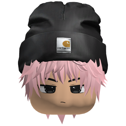 messy emo boy hair w/ Carhart Beanie (pink) Roblox item