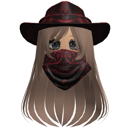 Red Cowgirl Hat with Mask + Neck Scarf