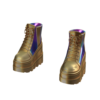 Ankle Platform Boots - Gold Holo