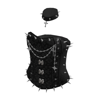 Strapless Corset Top with Chain Trim (Black)