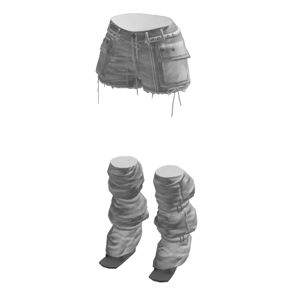 Y2K Cargo Shorts w/ Slouchy Leg Warmers (White)