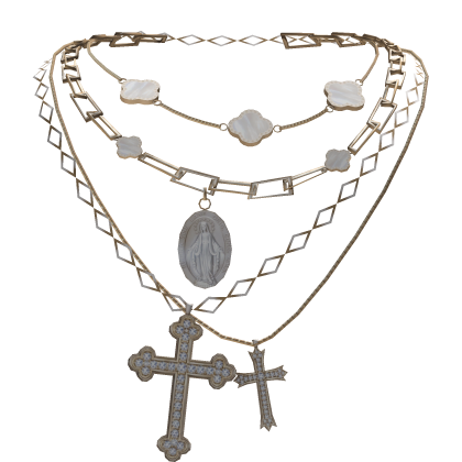 Gold & Silver Layered Clover Jesus Cross Necklace