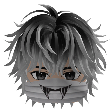 Messy Anime Hair w/ Fang Mask (Black/Silver)