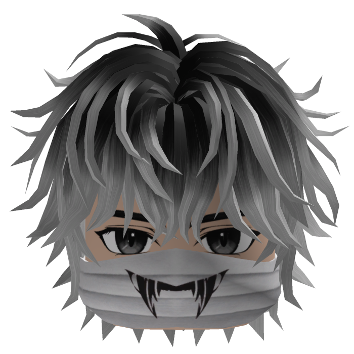 Messy Anime Hair w/ Fang Mask (Black/Silver)