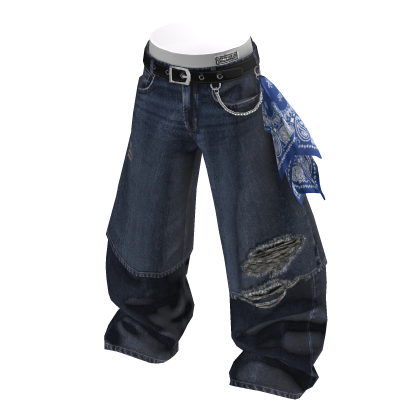💗BANDANA DISTRESSED BAGGY JEANS_NAVY BLUE thumbnail